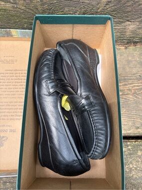 SAS Quatro Black Leather Slip-On Granny Loafers for Women